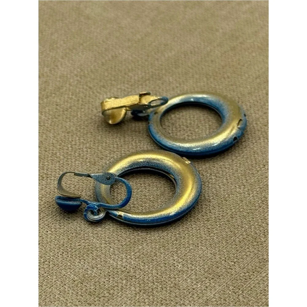 Vintage set Blue Hoop Drop Earrings - Unbranded